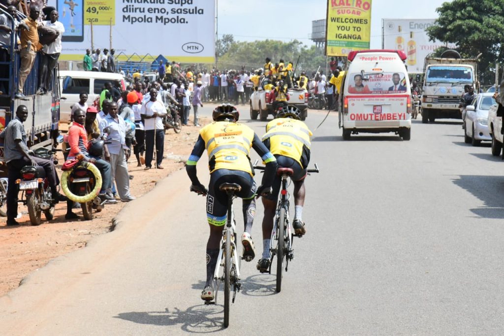 The cyclists entering Iganga district