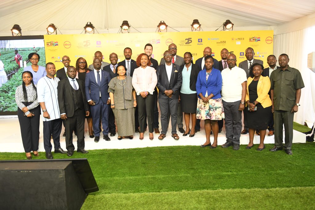 Executives of entities sponsoring the upcoming Uganda South Africa summit in agroup pihoto after addressing the media in Kampala