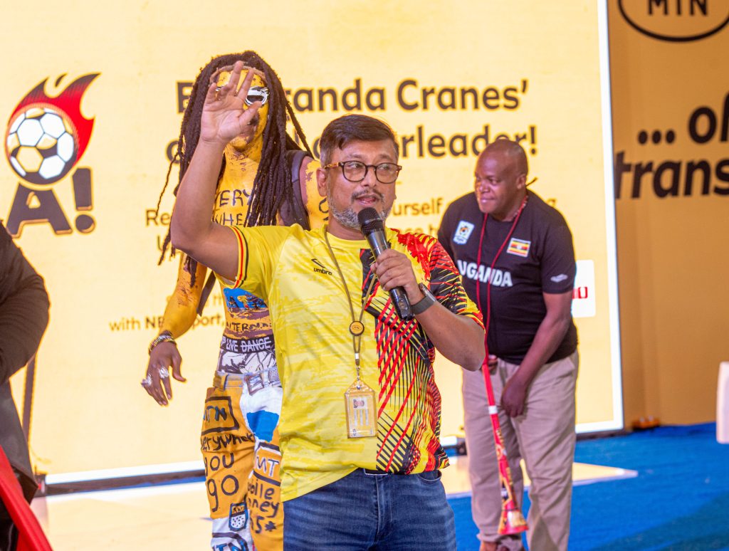Somdev Sen MTN Ugandas Chief Marketing Officer speaking at the MTN HQ at the launch to find the Uganda Cranes official cheerleaders